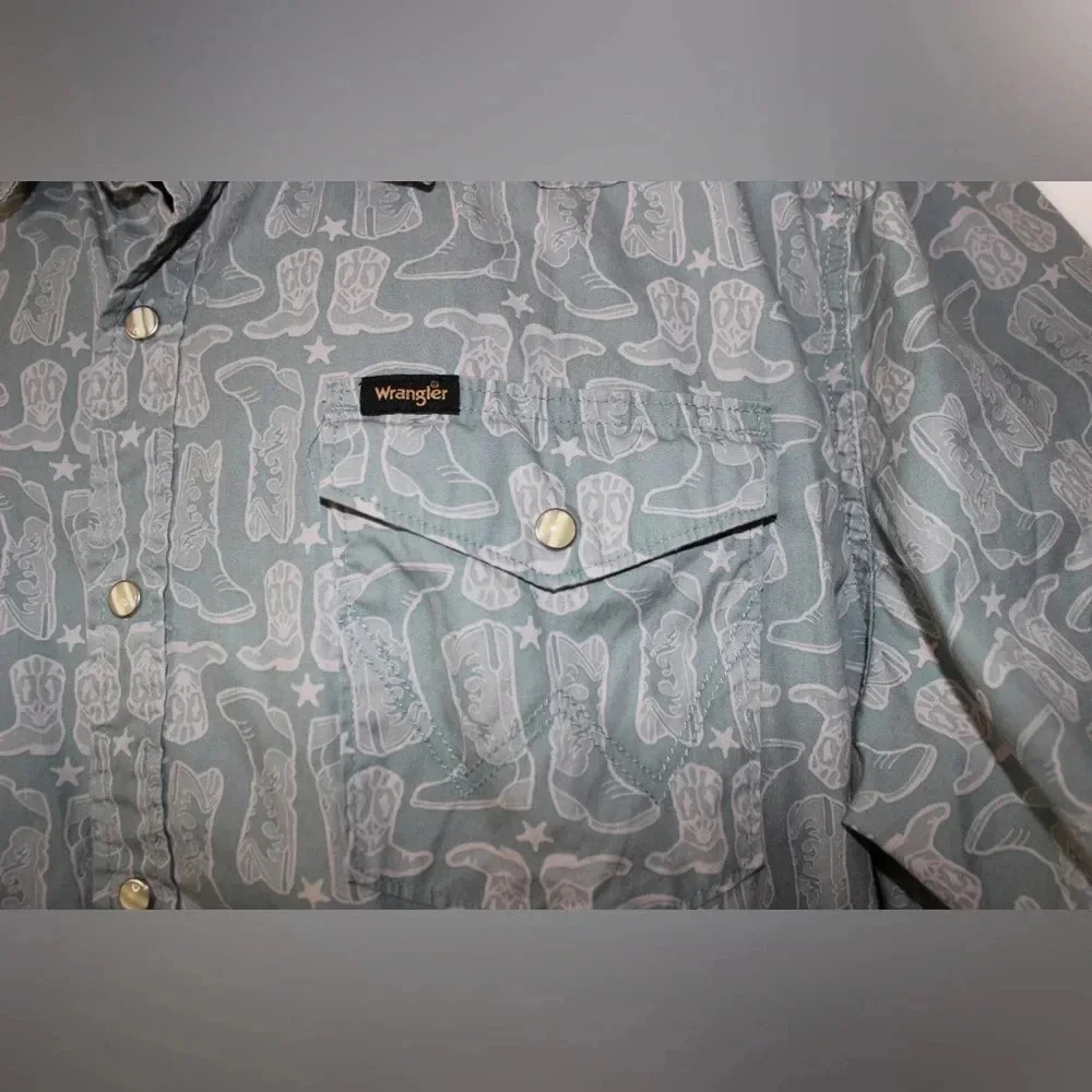 Men’s Wrangler Short Sleeve Pearl Snap Cowboy Boot Western Shirt Size XXL
